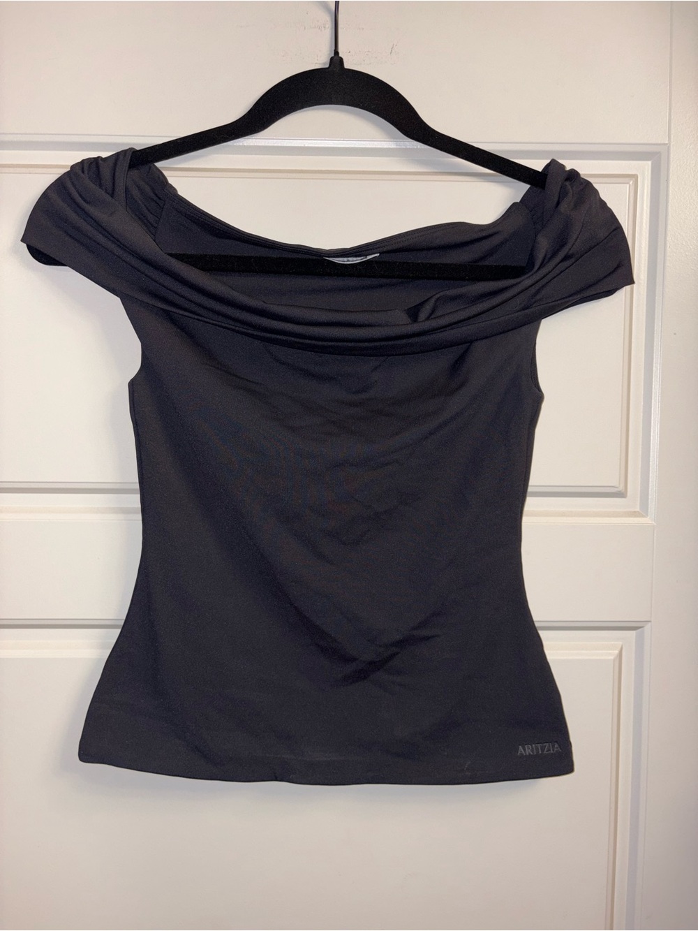 Aritzia Black Off-the-Shoulder Drape Top